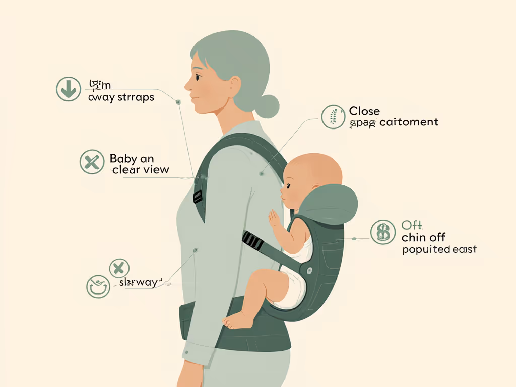 illustration of proper baby carrier positioning with TICKS markers